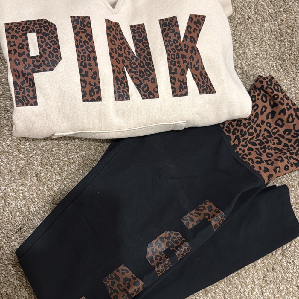 PINK Leopard Print Sweatshirt and Leggings Set